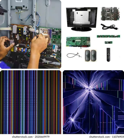 RV Electronics technician repairing a TV at a customer's home
